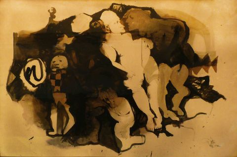 Gonzalez, Roberto 'Figuras', tecnica mixta 69 x 98 cm.