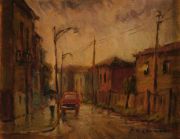 Ronchetti, Armando 'Lluvia en La Boca', óleo 24 x 30 cm.