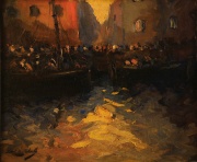 Koek Koek, Barcas con Personajes, óleo 57 x 67 cm.