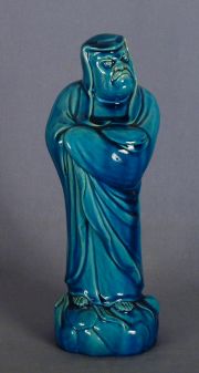 Figura china cerámica turquesa, dignatario.