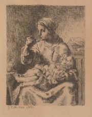 Millet 'Maternidad' LA BOUILLIE (1861), grabado agua fuerte. -48-