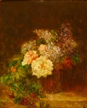 Dumont, H. Naturaleza muerta con flores, óleo sobre tabla