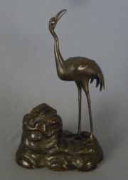 Garza y tirtuga, escultura de bronce.