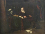 Rosier Jean Guillaume. ilegible Personaje sentado junto a la mesa con armaduraa, óleo marco de madera calada con do