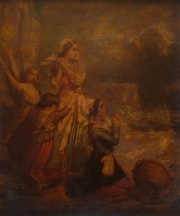 Anonimo Dos Jóvenes con niños orando, óleo. .