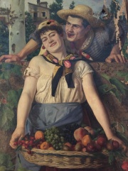 Casanovas, Francisco, Pareja con canasto con frutas, tela averías -179-
