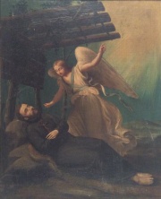 Santo con angel, óleo sobre tela 62 x 50 cm.