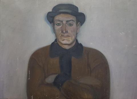 AROLDO BONZAGNI, Personaje con sombrero, óleo 57 x 80 cm. Sin marco