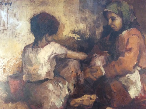 Tejera, M. Angel 'Jovenes sentadas', óleo 80 x 110 cm.