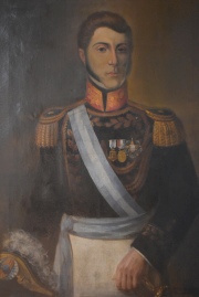 General Estanislao Soler, óleo sobre tela. Firma ilegible abajo a la derecha. Restauraciones. Mide: 102 x 70 cm.
