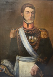 General Estanislao Soler, óleo sobre tela. Firma ilegible abajo a la derecha. Restauraciones. Mide: 102 x 70 cm.
