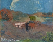 Figari, Pedro, El Carro, óleo 21 x 27 cm.