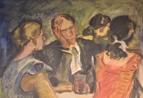 Leite, Osvaldo 'En el Café', óleo 75,. 41 x 33 cm