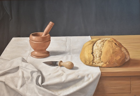 O'Connor 'Naturaleza muerta con pan', óleo 50 x 70 cm.