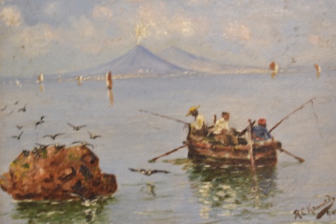 Pescando, óleo - Firmado Kammed (?)1909