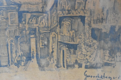 Carlos Gorrochategui, caserío, tinta de 19 x 25,5 cm.