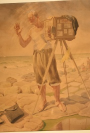 E.B. COUTARET. Fotografo en playa, acuarela. 1944.