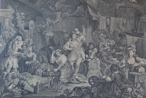 HOGARTH, William. grabado, interior de granero. 1738. Mide: 46 x 57 cm.