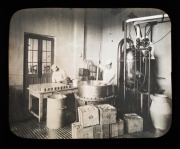 LA MARTONA. Cañuelas. Positivo vidrio. Condensacion y Fabricacion del dulce de leche. 1905. 7x6 com. Colec. MENTRUYT.