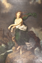 Henner. Figura femenina sobre Peñasco, firmado 1890