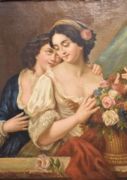 Anonimo. Dos jovenas con canasta con floras