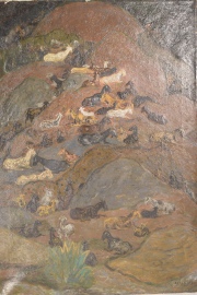 Cabras en la Montaña, óleo de Alfredo Guido. 86 x 60 cm. Sin Marco