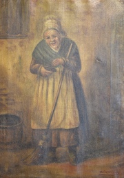 Casanova.M Mujer con escoba, óleo firmado Restaurado, faltante en el marco. 42 x 30,5