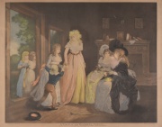 A Visit to The Boarding School, grabado en color, W. Ward. Casa Veltri. Mide 50 x 61 cm. Marco dorado.