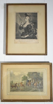 Cavalerie y Mujer con máscara. dos grabados. Miden: 15 x 25 y 26 x 19 cm. Casa Veltri.