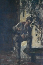 Anónimo, Joven cebando mate, óleo sobre madera. Casa Veltri. Mide: 46 x 32 cm.