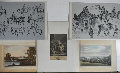 La Petite Fermiere y otros grabados del S. XIX; dibujos y acuarelas. 21 Piezas sin enmarcar. Casa Veltri.