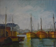 Heyneman, Puerto con barcos, óleo 60 x 50 cm.