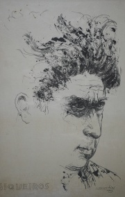 Demetrio Urruchúa, SIQUEIROS, dibujo a la tinta. Firmado D. Urruchúa 1962. 44 x 30 xm. Titulado Siqueiros abajo a la izq