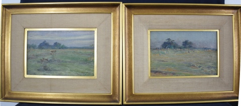 Dos. C. Ripamonte, Paisajes Pampeanos, par de óleos de 20 x 30 cm. Año 1916.