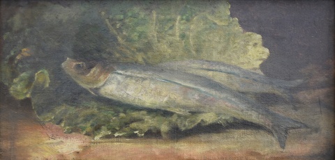 Pío Collivadino, Peces, óleo de 20 x 40 cm.