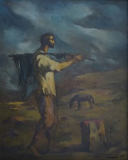 López Claro, Pescador, óleo de 50 x 40 año 53. Cachet de Gal. Witcomb.
