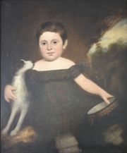 Niña con Perro, óleo sobre tela Anónimo de 76 x 63 cm.