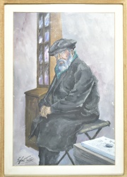 Sigfredo Pastor, Viejo vendedor de cigarrillos, témpera de 39 x 26 cm. Año 1978. Certif. de Autenticidad de Gal. Suipach