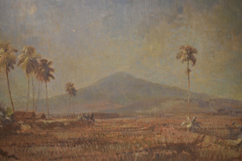 Ernest Derentje, Paisaje con palmeras óleo s/tela