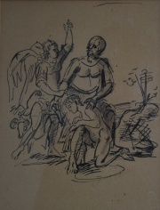 Ivan Vasileff, dibujo, Escena Bíblica. 20 x 26 cm.