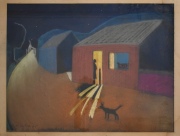 Nicolás Rubio, Nocturno con Casas, pastel. 47 x 61 cm.