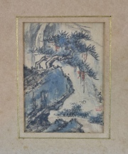 Pintura oriental sobre bordado, pequeño formato. 11 x 8 cm.