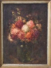 Vaso con flores, óleo sobre tabla firmado Kaoszja J. Mide: 33 x 24 cm.
