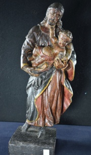 San José y el Niño, talla madera antigua, faltante. (765)