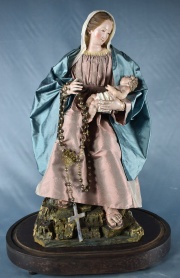Virgen con el Niño, figura estucada y policromada. Con fanal. 57 cm. (24)