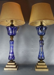 Par de lámparas de Bohemia con esmalte azul (189)