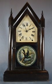 Reloj, caja de madera con ave. (386)
