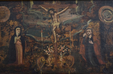 Anónimo Altoperuano, Cristo en la Cruz con María. Marco dorado. (266)