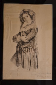 Joven mujer, dibujo por Carmen Bernal, 1840 Bs.As. (769)