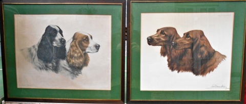 Dos LEON DANCHIN, grabados enmarcados de perros de raza, años 1920 y 1931 medidas con marco: 70 x 58 centímetros cada un